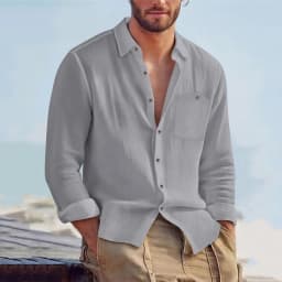 Men Spring Autumn Solid Color Linen Cardigan Lapel Collar Long Sleeve Shirt Breathable Button Top Daily Leisure Outdoor Wear