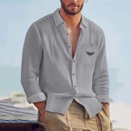 Men Spring Autumn Solid Color Linen Cardigan Lapel Collar Long Sleeve Shirt Breathable Button Top Daily Leisure Outdoor Wear