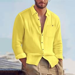 Men Spring Autumn Solid Color Linen Cardigan Lapel Collar Long Sleeve Shirt Breathable Button Top Daily Leisure Outdoor Wear