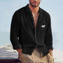 Men Spring Autumn Solid Color Linen Cardigan Lapel Collar Long Sleeve Shirt Breathable Button Top Daily Leisure Outdoor Wear