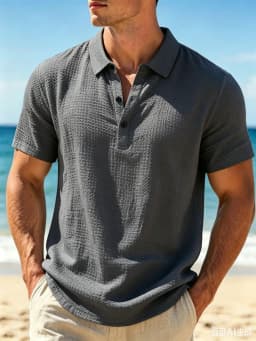 Men's Waffle Textured Polo Shirt 95 Polyester 5 Spandex Breathable Short Sleeve Casual Summer Beach Solid Collared Tee