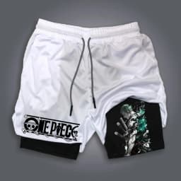 One Piece Men's Shorts Double Layer 2-in-1 Shorts Roronoa Zoro Japanese Anime Summer and Autumn Fake Two-piece Printed Shorts