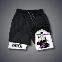 One Piece Men's Shorts Double Layer 2-in-1 Shorts Roronoa Zoro Japanese Anime Summer and Autumn Fake Two-piece Printed Shorts
