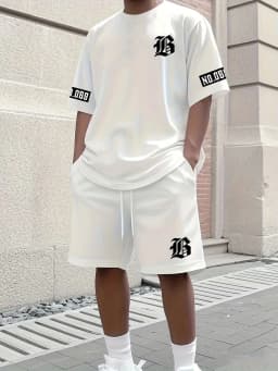 Hot Selling Summer New Men's Set with Letter Print Casual Fashion T-Shirt Short-Sleeved Shorts Sports Outdoor Set