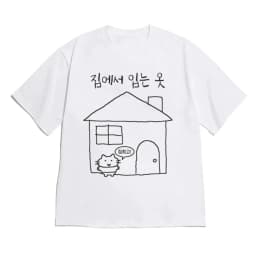 Women Korean Ins Style T Shirt Cute Hand Drawn House Cat Hangul Text Graphic Tee Loose Cotton Y2k Casual Daily Aesthetic Tops.