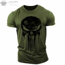 Men's T-shirt 3d Printed Military Patriotic Skull O-neck T-shirt, Oversized T-shirt, Short-sleeved T-shirt, Men's Sportswear Top