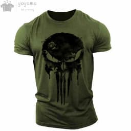 Men's T-shirt 3d Printed Military Patriotic Skull O-neck T-shirt, Oversized T-shirt, Short-sleeved T-shirt, Men's Sportswear Top