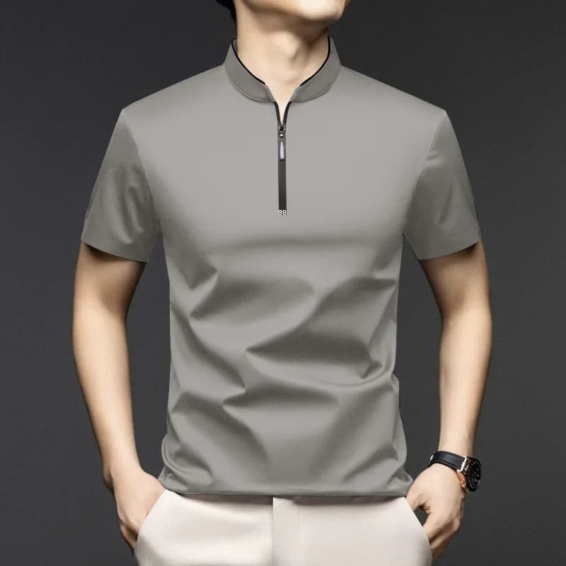 Men Stand Collar Half Zip Short Sleeve T Shirt Slim Fit Soft Fabric Casual Business Basic Tops Daily Wear Pullover