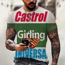 3d Tshirts For Men Vintage Oil T-shirt Street Fashion Castrol Printed Short-sleeved Loose Oversized Motorcycle T-shirt Tops Tees