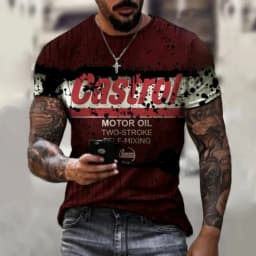 3d Tshirts For Men Vintage Oil T-shirt Street Fashion Castrol Printed Short-sleeved Loose Oversized Motorcycle T-shirt Tops Tees