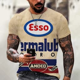 3d Tshirts For Men Vintage Oil T-shirt Street Fashion Castrol Printed Short-sleeved Loose Oversized Motorcycle T-shirt Tops Tees