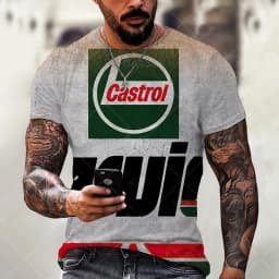 3d Tshirts For Men Vintage Oil T-shirt Street Fashion Castrol Printed Short-sleeved Loose Oversized Motorcycle T-shirt Tops Tees