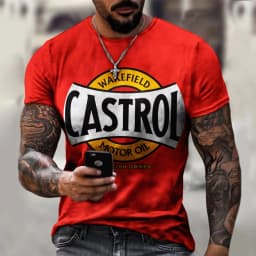 3d Tshirts For Men Vintage Oil T-shirt Street Fashion Castrol Printed Short-sleeved Loose Oversized Motorcycle T-shirt Tops Tees