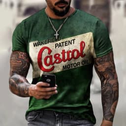 3d Tshirts For Men Vintage Oil T-shirt Street Fashion Castrol Printed Short-sleeved Loose Oversized Motorcycle T-shirt Tops Tees