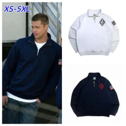 Pitt Y2K Retro Sweatshirt Sleeve Embroidery US Flag Stand Collar Quarterzip Pullover Niche Streetwear Unisex Oversized Tops