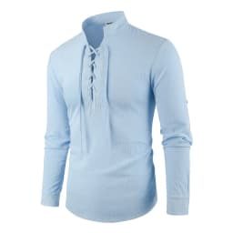 Men's Vintage V-neck T-shirt Cotton Linen Pirate Medieval Viking Gothic Tops Shirts Long Sleeved Cospaly Halloween Party Top