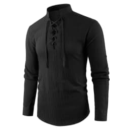Men's Vintage V-neck T-shirt Cotton Linen Pirate Medieval Viking Gothic Tops Shirts Long Sleeved Cospaly Halloween Party Top