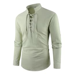 Men's Vintage V-neck T-shirt Cotton Linen Pirate Medieval Viking Gothic Tops Shirts Long Sleeved Cospaly Halloween Party Top