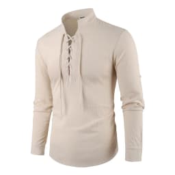 Men's Vintage V-neck T-shirt Cotton Linen Pirate Medieval Viking Gothic Tops Shirts Long Sleeved Cospaly Halloween Party Top