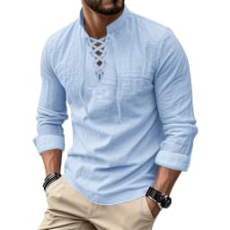Men's Vintage V-neck T-shirt Cotton Linen Pirate Medieval Viking Gothic Tops Shirts Long Sleeved Cospaly Halloween Party Top