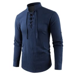 Men's Vintage V-neck T-shirt Cotton Linen Pirate Medieval Viking Gothic Tops Shirts Long Sleeved Cospaly Halloween Party Top