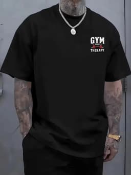 Men's Gym Relax Print T-Shirt Soft Breathable Fitness Tee with Bold Workout Graphics Round Neck Short Sleeve