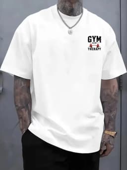 Men's Gym Relax Print T-Shirt Soft Breathable Fitness Tee with Bold Workout Graphics Round Neck Short Sleeve
