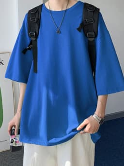 Pure black pure cotton short sleeved T-shirt for men as base, all season solid color loose couple pure cotton T-shirt
