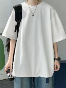 Pure black pure cotton short sleeved T-shirt for men as base, all season solid color loose couple pure cotton T-shirt