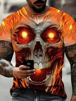 Fashionable New Summer Men's Personalized Skull Print Comfortable and Breathable Round Neck T-Shirt Outdoor Party Top