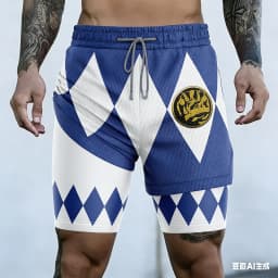 Bandai Periphery Power Rangers Men's Double Layer 2-In-1 Performance Gym Shorts Summer Quick-Dry Comfy Lightweight Beach Shorts