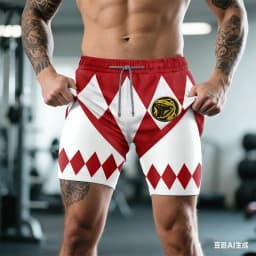 Bandai Periphery Power Rangers Men's Double Layer 2-In-1 Performance Gym Shorts Summer Quick-Dry Comfy Lightweight Beach Shorts