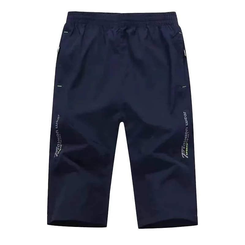 2025 New Men's Seven point Ice Silk Zipper Pocket Casual Pants Breathable Elastic Fabric Slimming Version Summer Outdoor Vacatio