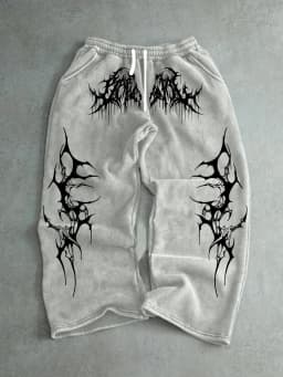 Men Gothic Vertical Graphic Wide Leg Sweatpants Drawstring Loose Straight Baggy Y2K Dark Punk Streetwear Pants.