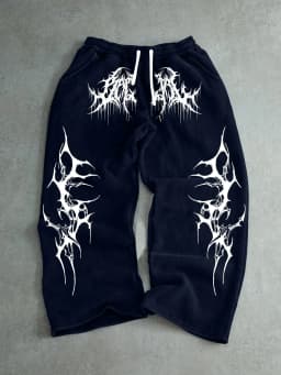 Men Gothic Vertical Graphic Wide Leg Sweatpants Drawstring Loose Straight Baggy Y2K Dark Punk Streetwear Pants.