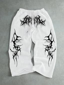 Men Gothic Vertical Graphic Wide Leg Sweatpants Drawstring Loose Straight Baggy Y2K Dark Punk Streetwear Pants.