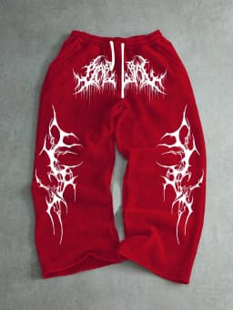 Men Gothic Vertical Graphic Wide Leg Sweatpants Drawstring Loose Straight Baggy Y2K Dark Punk Streetwear Pants.