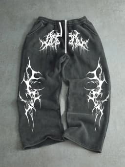 Men Gothic Vertical Graphic Wide Leg Sweatpants Drawstring Loose Straight Baggy Y2K Dark Punk Streetwear Pants.