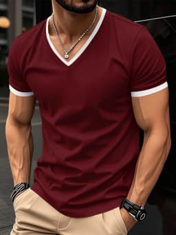 2026 Summer New Men's Trendy V-neck Quick Drying Breathable Leisure Outdoor Sports Running Fitness Loose Short Sleeved T-shirt