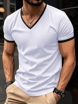 2026 Summer New Men's Trendy V-neck Quick Drying Breathable Leisure Outdoor Sports Running Fitness Loose Short Sleeved T-shirt
