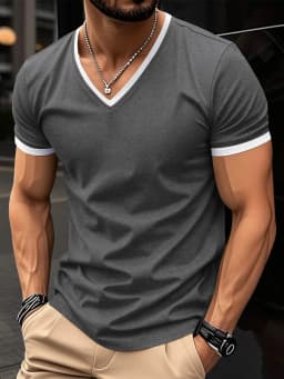 2026 Summer New Men's Trendy V-neck Quick Drying Breathable Leisure Outdoor Sports Running Fitness Loose Short Sleeved T-shirt