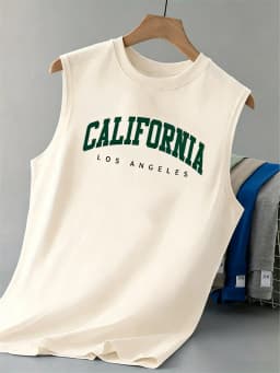 100% Pure Cotton Men's Summer Casual Loose California Pattern Printed Fitness Breathable Round Neck Sleeveless Vest-H13
