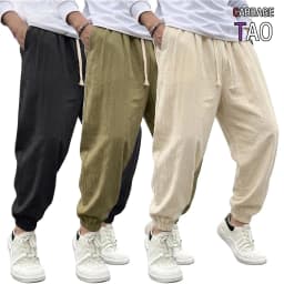 Mens Cotton Harem Pants Solid Casual Jogger Trousers Breathable Loose Fit Bottoms for Yoga Hiking Gym Sports and Daily Work Wear