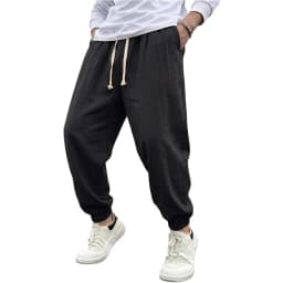 Mens Cotton Harem Pants Solid Casual Jogger Trousers Breathable Loose Fit Bottoms for Yoga Hiking Gym Sports and Daily Work Wear