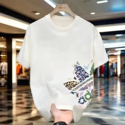 Men's high-quality printed 100% pure cotton T-shirt with fashionable patterns - short-sleeved and formal style