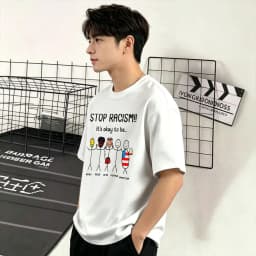 Unique Stop Racism Its Ok to Be T-Shirt Men Crewneck Cotton T Shirt Short Sleeve Tees Birthday Gift Clothing