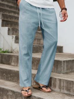 Autumn Winter New Linen Straight-Cut Leisure Pants for Men, Breathable Lightweight Beach-Style Cotton-Linen Long Pants