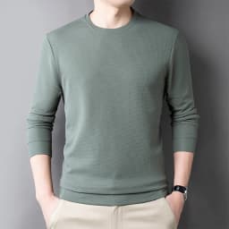 Men's Casual Waffle Round Neck T-shirt Breathable, Comfortable and Fashionable Long Sleeved T-shirt