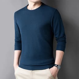 Men's Casual Waffle Round Neck T-shirt Breathable, Comfortable and Fashionable Long Sleeved T-shirt