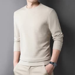 Men's Casual Waffle Round Neck T-shirt Breathable, Comfortable and Fashionable Long Sleeved T-shirt